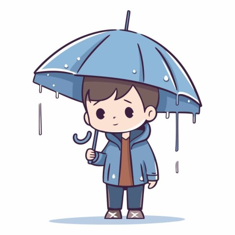 boy in raincoat with umbrella of a boy in raincoat.