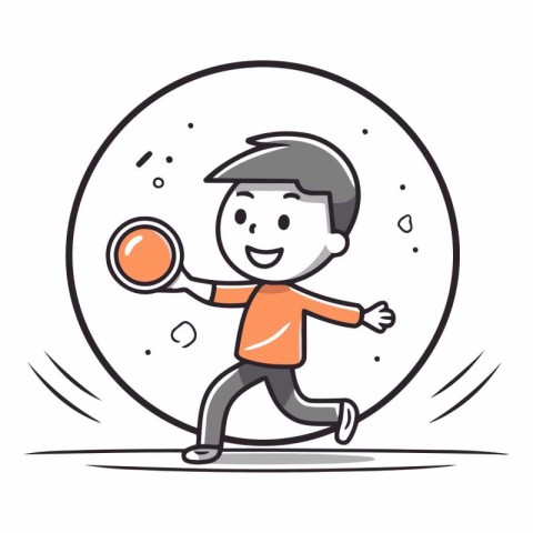 Cartoon boy playing tennis in doodle style.