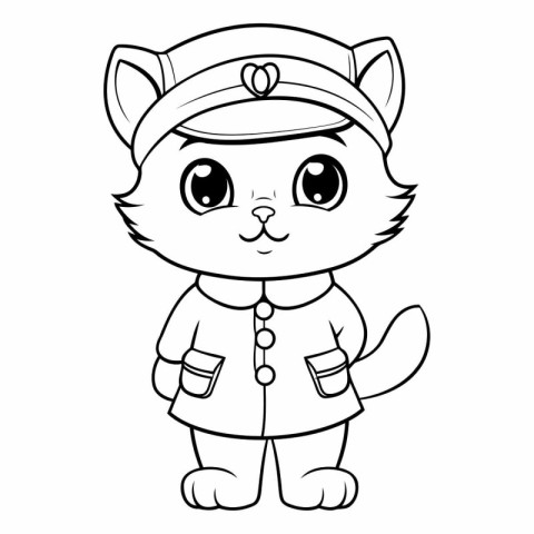 Coloring Page Outline Of Cute Cartoon Cat Captain Vector Charact