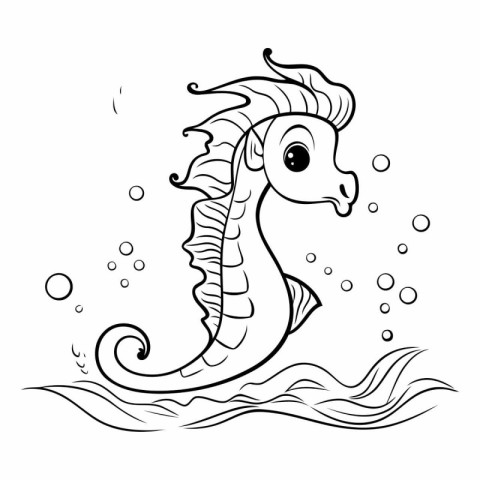 Coloring book for children: seahorse in the sea.