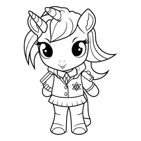 Black and White Cartoon Illustration of Cute Unicorn Fantasy Cha