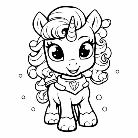 Black and White Cute Unicorn Cartoon Mascot Character Vector Ill