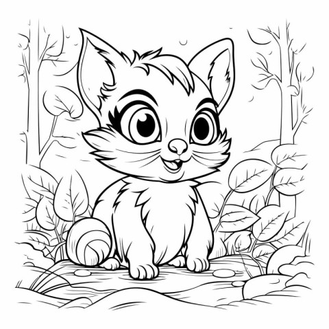 Cute little cat in the jungle for coloring book.