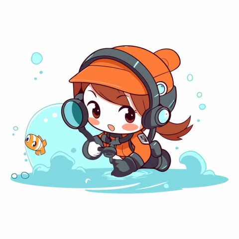 Illustration of a Cute Cartoon Girl Wearing an Orange Safety Sui