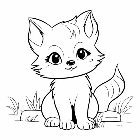 Cute little fox sitting on the grass. sketch for your design