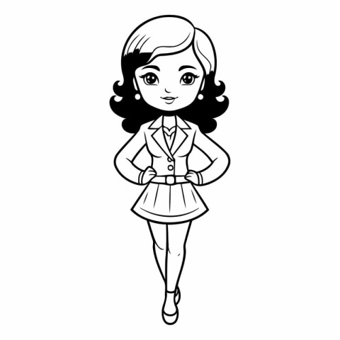 cute little girl in skirt and blouse cartoon vector illustration