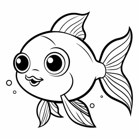 Black and White Cartoon Illustration of Cute Fish Animal Charact