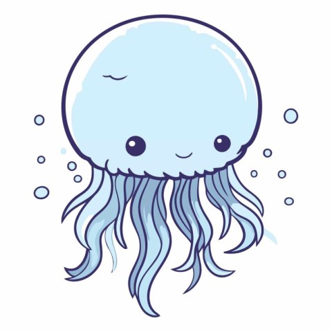 Cute cartoon jellyfish isolated on white background.