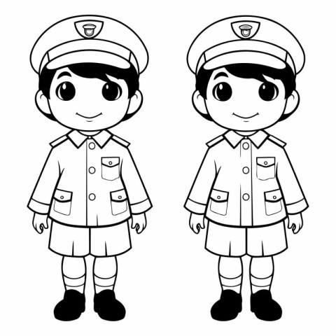 Vector illustration of a boy and a girl in a police uniform.