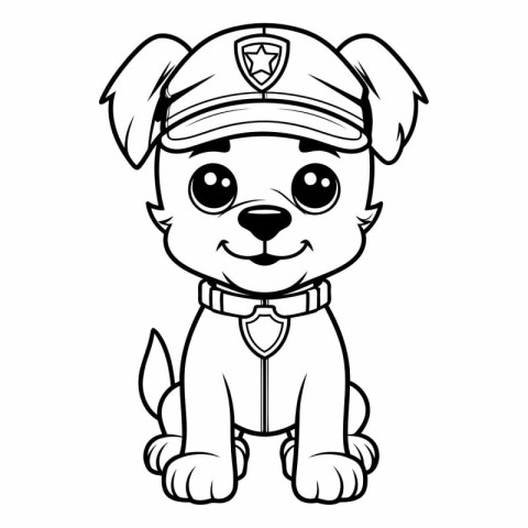 Black and White Cartoon Illustration of Cute Puppy Police Dog Ma