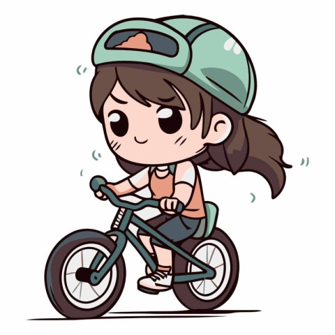 Girl in helmet riding a bicycle of a child riding a bike.