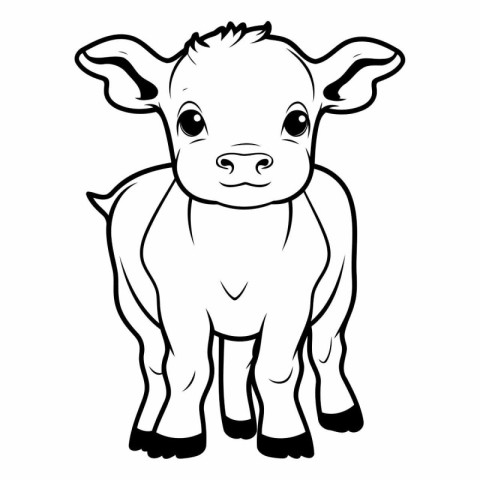 Black and White Cartoon Illustration of Calf for Coloring Book