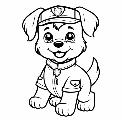 Black and White Cartoon Illustration of Cute Puppy Police Dog An