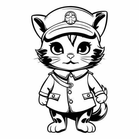 Black and White Cartoon Illustration of Cute Cat Sailor Characte