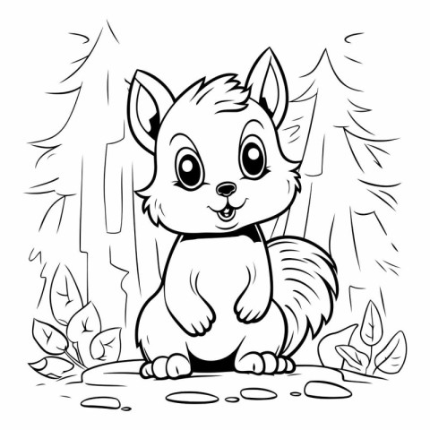 Coloring book for children: squirrel in the forest