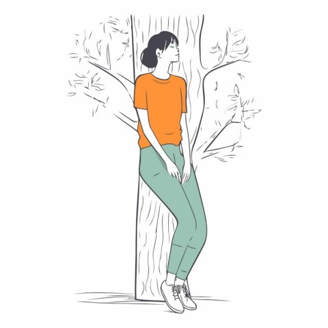 Vector illustration of a girl in the park on a white background.