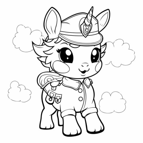 Black and White Cartoon Illustration of Cute Unicorn Fantasy Ani