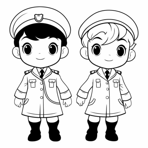 Coloring book for children: Boy and girl in uniform.