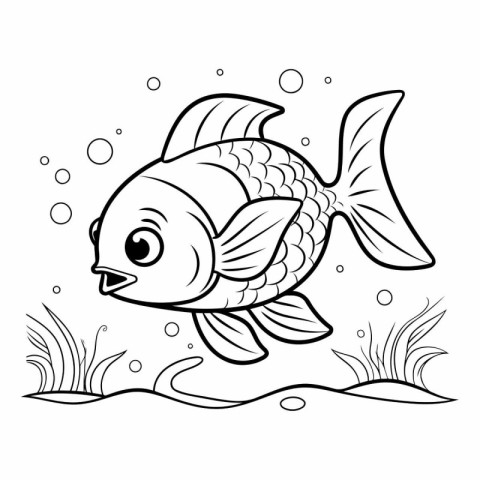 Coloring book for children: fish in the sea. Black and white vec