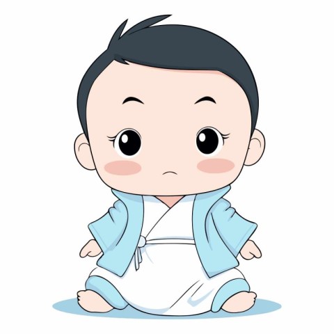 Cute little boy in blue kimono.