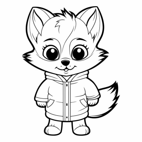 Black and White Cartoon Illustration of Cute Fox Animal Characte