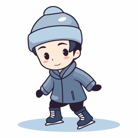 Cute boy ice skating. Winter sport. Vector cartoon illustration.