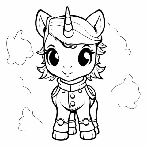 Black and White Cartoon Illustration of Cute Unicorn Fantasy Cha