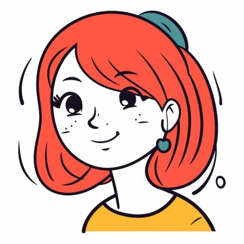 Vector illustration of a cute red-haired girl with a smile.