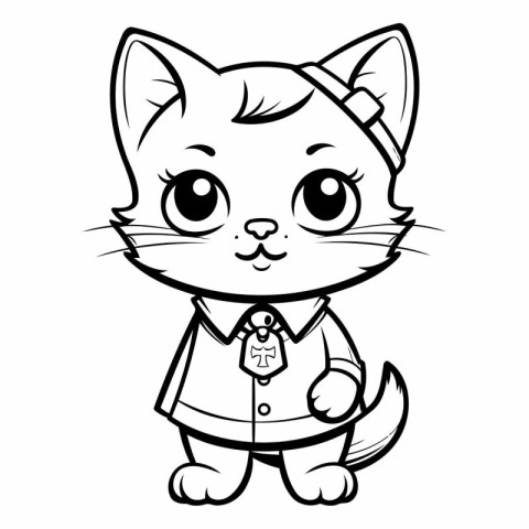 Black and White Cartoon Illustration of Cute Cat Animal Characte