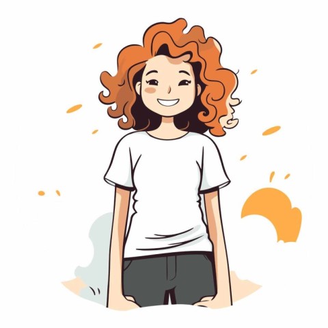 Vector illustration of a red-haired girl in a white T-shirt