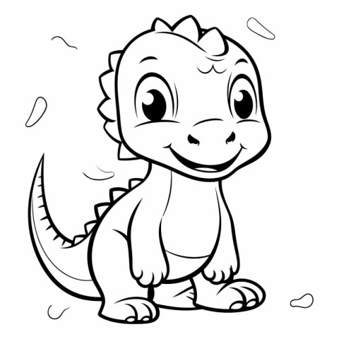 Cute baby dinosaur sitting - Black and White Cartoon Illustratio