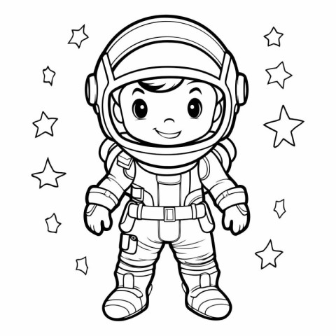 Cute astronaut boy in spacesuit with stars.