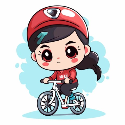 Cute Little Girl Riding Bicycle. Vector Cartoon Character Illust