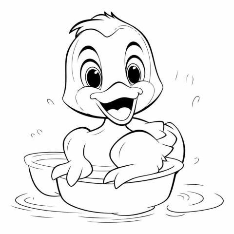 Illustration of a Little Duck Taking a Bath - Coloring Book