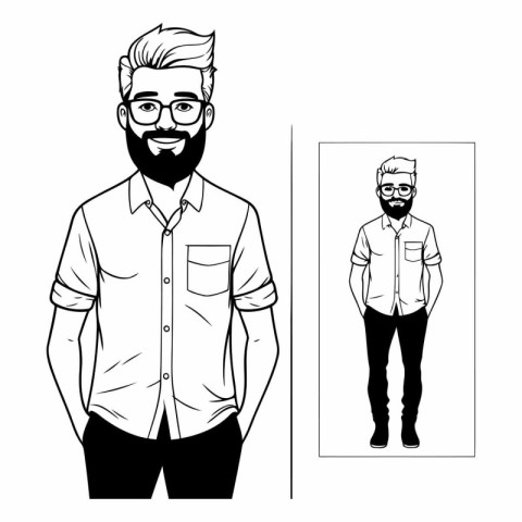 hipster man with beard and glasses avatar cartoon character blac