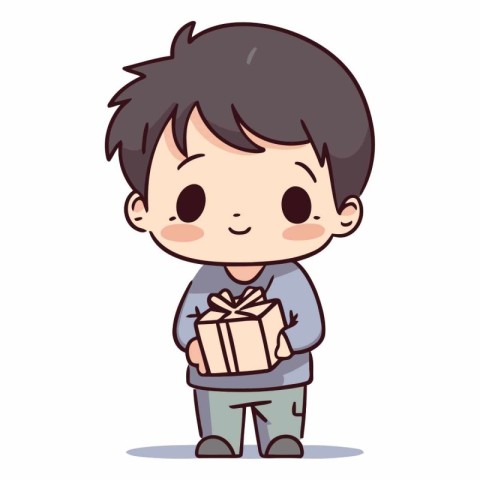 Boy holding gift box. Cute vector illustration of a boy.