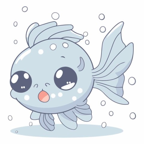 Illustration of a Cute Cartoon Fish in Water with Bubbles