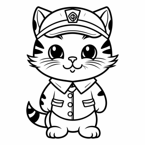 Black and White Cartoon Illustration of Cute Cat Sailor Characte