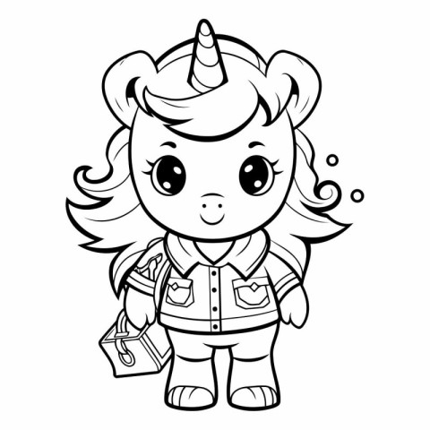 Black and White Cartoon Illustration of Cute Unicorn Fantasy Cha