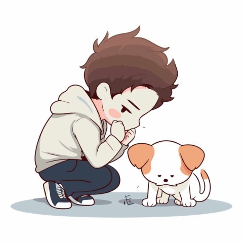 Illustration of a Teenage Boy Cuddling a Puppy