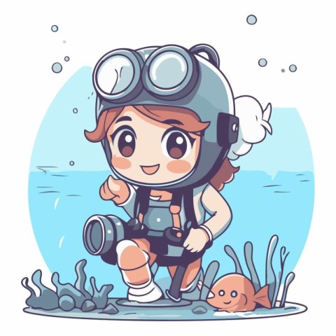 Cute little girl with scuba diving gear.