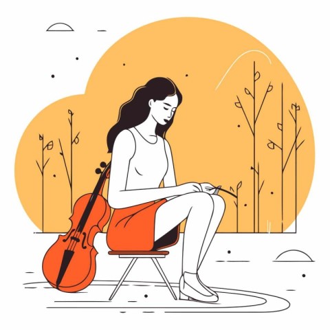 Vector illustration of a girl playing the cello in the park.