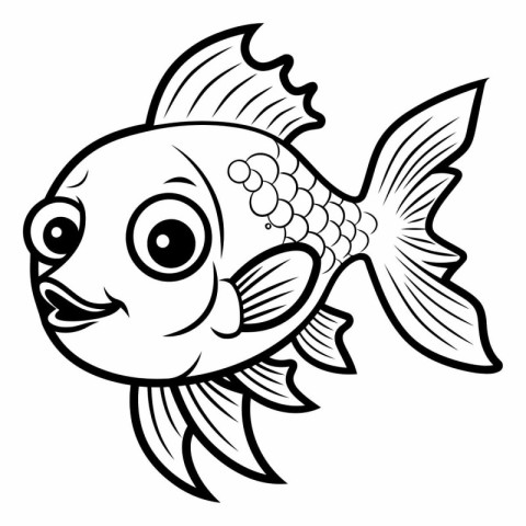 Black and White Cartoon Illustration of Cute Fish Animal Charact