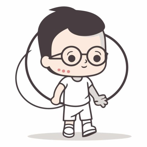 Boy with glasses and tie cartoon vector illustration. Cute littl