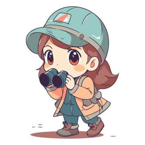 Illustration of a Cute Little Girl Holding a Binoculars