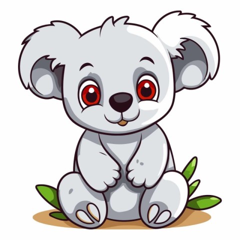 Cute cartoon koala sitting on the grass.