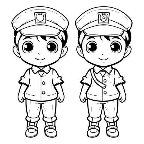 Coloring Page Outline Of Little Boy and Girl Policeman Character