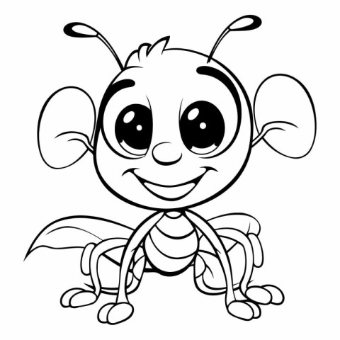 Black and White Cartoon Illustration of Funny Ant Animal Charact