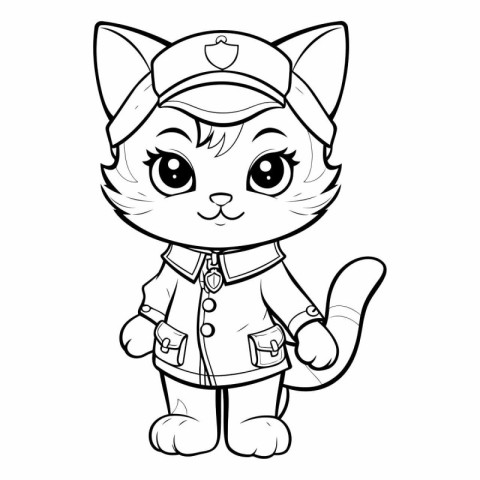 Black and White Cartoon Illustration of Cute Cat Animal Characte