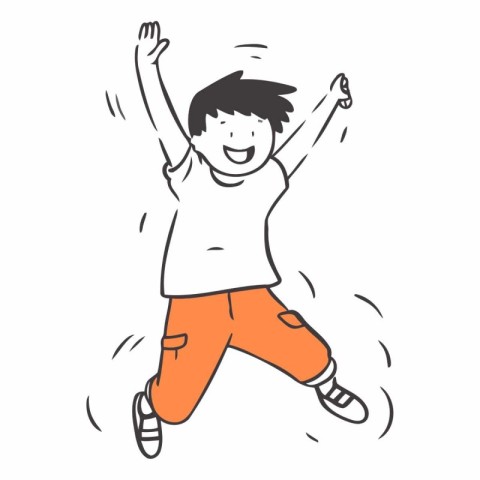 Happy boy jumping in the air. Hand drawn vector illustration in